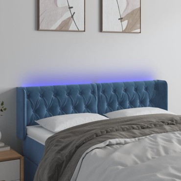 vidaXL Κεφαλάρι Κρεβατιού LED Σκούρο Μπλε 147x16x78/88cm Βελούδινο 1 τεμ.