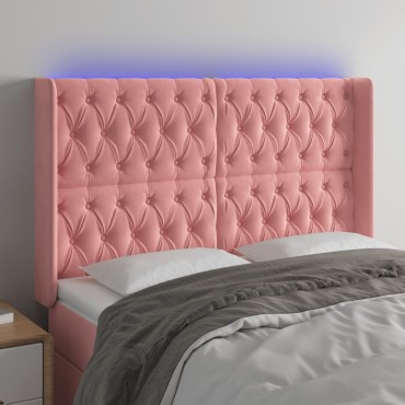 vidaXL Κεφαλάρι Κρεβατιού LED Ροζ 147x16x118/128cm Βελούδινο 1 τεμ.