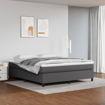 vidaXL Κρεβάτι Boxspring με Στρώμα Γκρι 180x200cm Συνθετικό Δέρμα 1 τεμ. - Διπλό