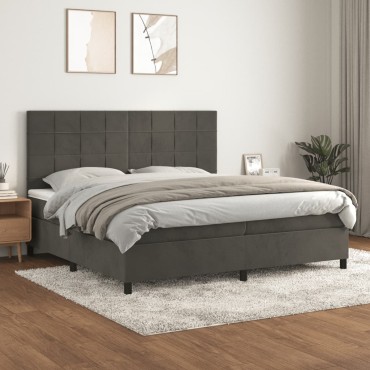 vidaXL Κρεβάτι Boxspring με Στρώμα Σκούρο Γκρι 200x200 εκ. Βελούδινο