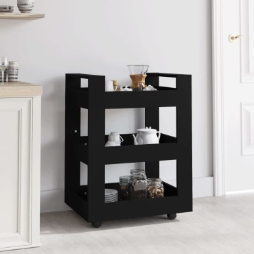 vidaXL Τρόλεϊ Κουζίνας Μαύρο 60x45x80cm από Επεξεργασμένο Ξύλο 1 τεμ.