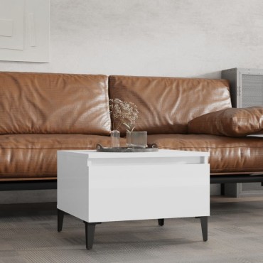 vidaXL Τραπέζι Βοηθητικό Γυαλιστ.Λευκό 50x46x35cm Επεξεργασμένο Ξύλο 1 τεμ.