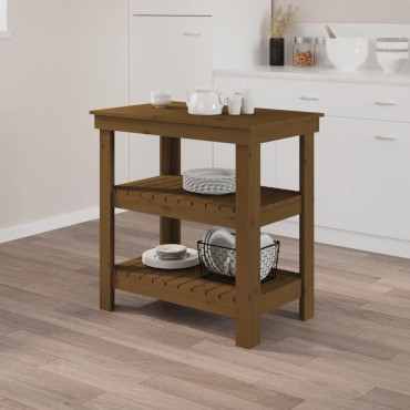 vidaXL Πάγκος Εργασίας Μελί Καφέ 78,5x50x80 εκ. Μασίφ Ξύλο Πεύκο