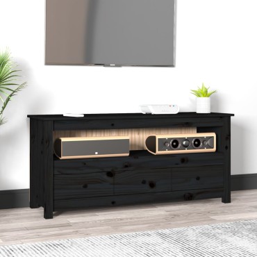 vidaXL Έπιπλο Τηλεόρασης Μαύρο 114x35x52cm από Μασίφ Ξύλο Πεύκου