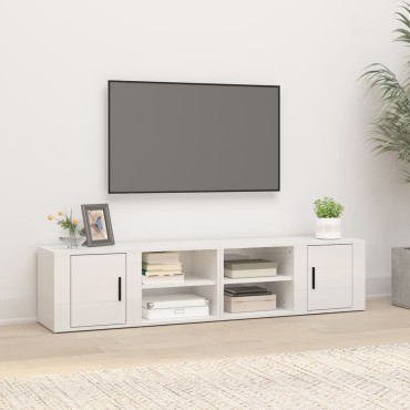 vidaXL Έπιπλα Τηλεόρασης2 τεμ. Γυαλιστ. Λευκό 80x31,5x36cm Επεξ. Ξύλο