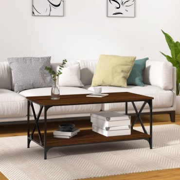 vidaXL Τραπεζάκι Σαλονιού Καφέ Δρυς 100x50x45cm Επεξ. Ξύλο + Σίδηρος 1 τεμ.