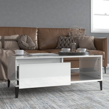 vidaXL Τραπεζάκι Σαλονιού Γυαλ. Λευκό 90x50x36,5cm Επεξεργ. Ξύλο 1 τεμ.