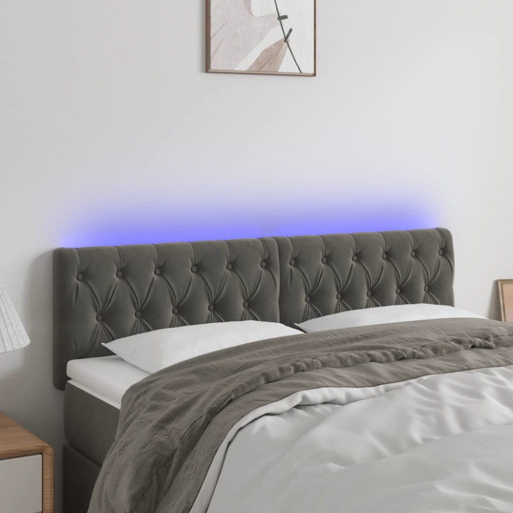 vidaXL Κεφαλάρι Κρεβατιού LED Σκούρο Γκρι 144x7x78/88cm Βελούδινο 1 τεμ.