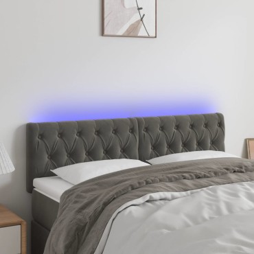 vidaXL Κεφαλάρι Κρεβατιού LED Σκούρο Γκρι 144x7x78/88cm Βελούδινο 1 τεμ.