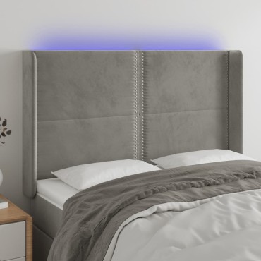 vidaXL Κεφαλάρι Κρεβατιού LED Ανοιχτό Γκρι 147x16x118/128cm Βελούδινο 1 τεμ.