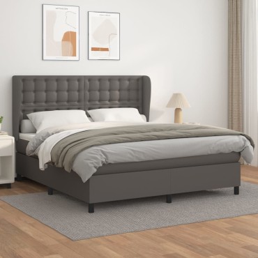vidaXL Κρεβάτι Boxspring με Στρώμα Γκρι 180x200cm Συνθετικό Δέρμα 1 τεμ. - Διπλό