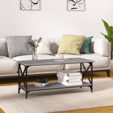 vidaXL Τραπεζάκι Σαλονιού Γκρι Sonoma 100x45x45cm Επεξ Ξύλο + Σίδηρος 1 τεμ.