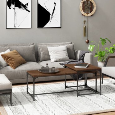 vidaXL Τραπεζάκια Σαλονιού 2 τεμ. Brown Oak Επεξ. Ξύλο 100x40x35cm