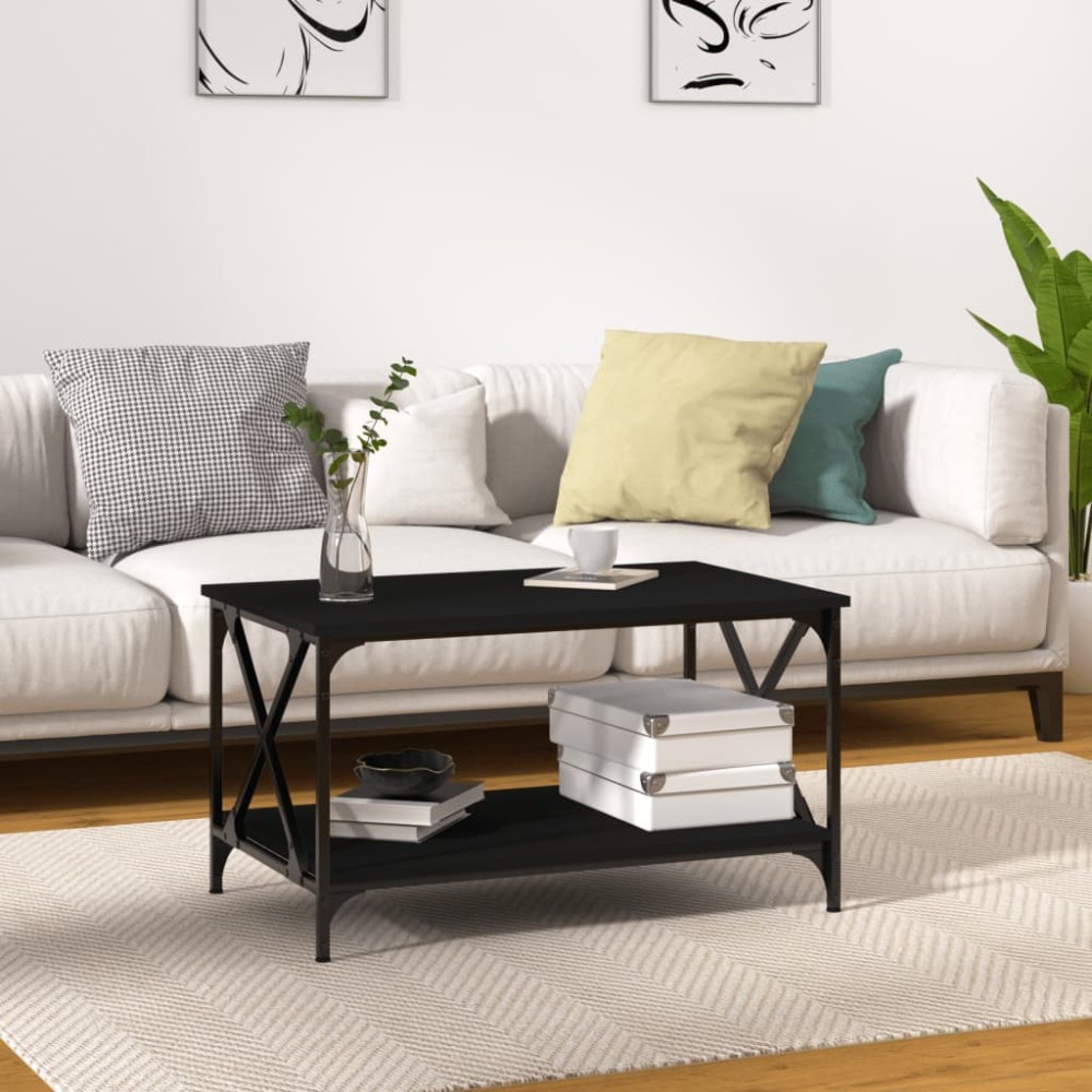 vidaXL Τραπεζάκι Σαλονιού Μαύρο 80x50x45cm Επεξεργασμένο Ξύλο+Σίδηρος 1 τεμ.