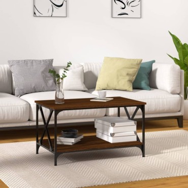 vidaXL Τραπεζάκι Σαλονιού Καφέ Δρυς 80x50x45cm Επεξ. Ξύλο + Σίδηρος 1 τεμ.
