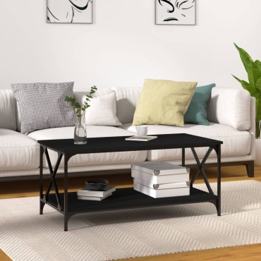 vidaXL Τραπεζάκι Σαλονιού Μαύρο 100x50x45cm Επεξ. Ξύλο & Σίδηρος 1 τεμ.