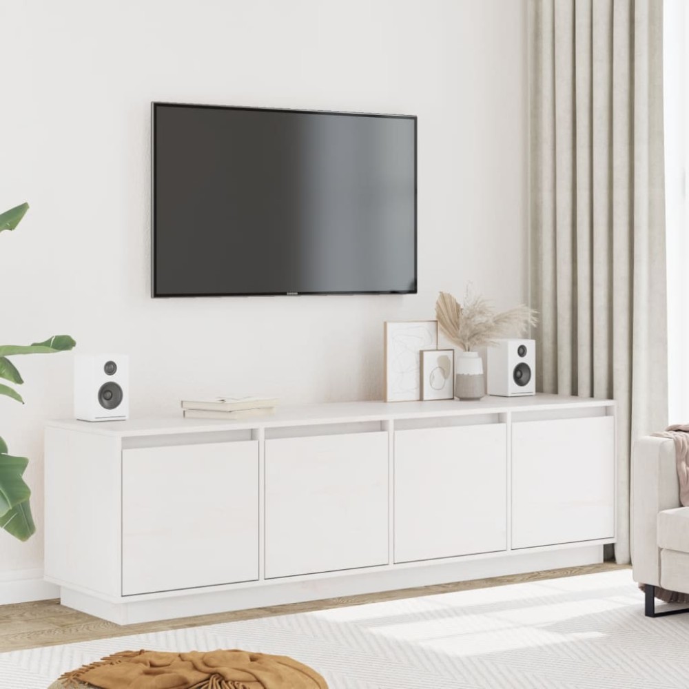 vidaXL Έπιπλο Τηλεόρασης Λευκό 156x37x45cm από Μασίφ Ξύλο Πεύκου