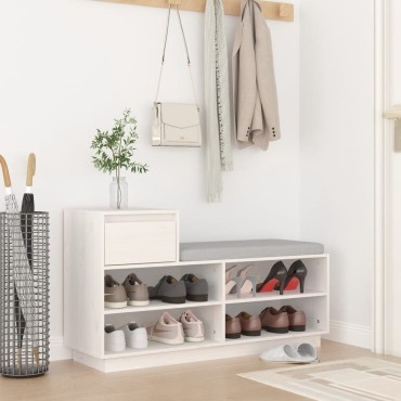 vidaXL Παπουτσοθήκη Λευκή 110x34x61cm από Μασίφ Ξύλο Πεύκου
