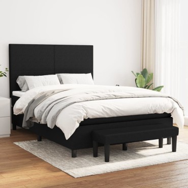vidaXL Κρεβάτι Boxspring με Στρώμα Μαύρο 140x190cm Υφασμάτινο 1 τεμ. - Μονό
