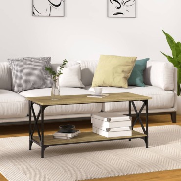 vidaXL Τραπεζάκι Σαλονιού μαύρο 100x45x45cm Επεξ. Ξύλο + Σίδηρος 1 τεμ.