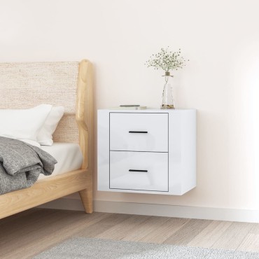 vidaXL Κομοδίνο Επιτοίχιο Γυαλιστερό Λευκό 50x36x47cm 1 τεμ.