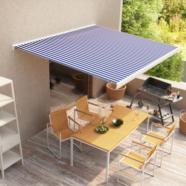 vidaXL Τέντα Κασετίνα Χειροκίνητη Μπλε / Λευκή 350 x 250 εκ.