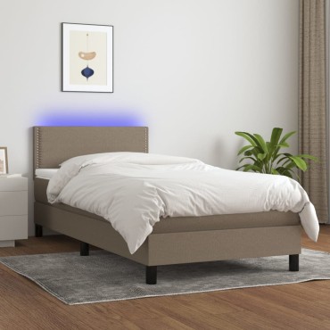 vidaXL Κρεβάτι Boxspring με Στρώμα & LED Taupe 90x190 εκ. Υφασμάτινο
