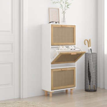 vidaXL Παπουτσοθήκη Λευκή 52x25x115cm Επεξεργασμένο Ξύλο&Φυσικό Ρατάν