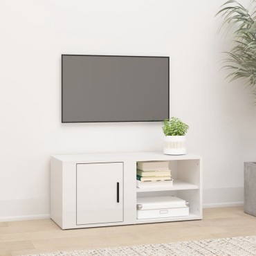vidaXL Έπιπλο Τηλεόρασης Γυαλ. Λευκό 80x31,5x36cmΕπεξεργασμένο Ξύλο