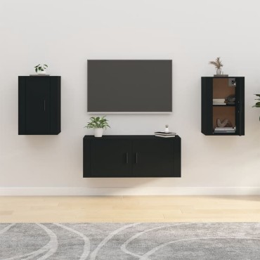 vidaXL Ντουλάπια Τηλεόρασης Επιτοίχια 2 τεμ. Μαύρα 40x34,5x60cm
