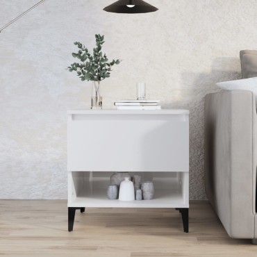 vidaXL Βοηθητικό Τραπέζι Γυαλιστ. Λευκό 50x46x50cm Επεξεργασμένο Ξύλο 1 τεμ.