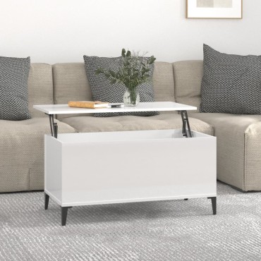vidaXL Τραπεζάκι Σαλονιού Γυαλ. Λευκό 90x44,5x45cm Επεξεργ. Ξύλο 1 τεμ.