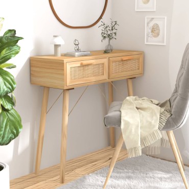 vidaXL Τραπέζι Κονσόλα Καφέ 80x30x75cm Μασίφ Πεύκο & Φυσικό Ρατάν 1 τεμ.