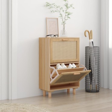 vidaXL Παπουτσοθήκη Καφέ 52x25x80cm Επεξεργασμένο Ξύλο/Φυσικό Ρατάν