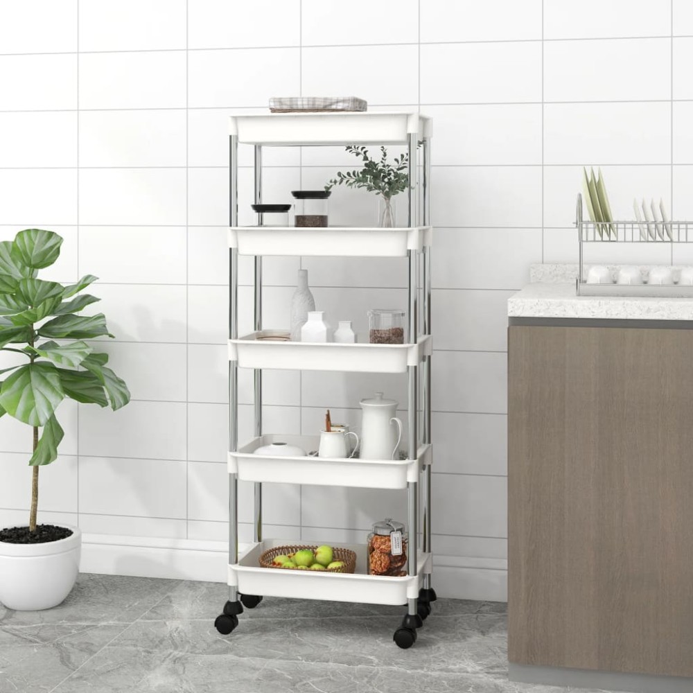 vidaXL Τρόλεϊ Κουζίνας 5 Επιπέδων Λευκό 42x29x128cm Σίδερο/ABS 1 τεμ.