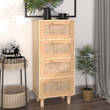 vidaXL Συρταριέρα Καφέ 40x30x90cm Μασίφ Πεύκο & Φυσικό Ρατάν 1 τεμ.