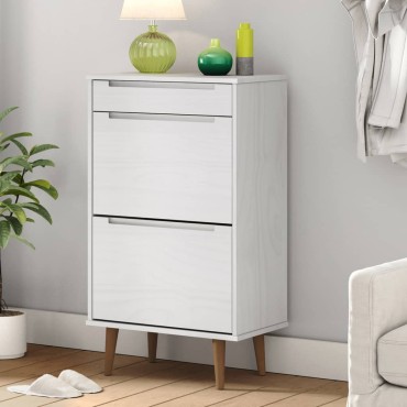 vidaXL Παπουτσοθήκη MOLDE Λευκή 59,5x35x103cm από Μασίφ Ξύλο Πεύκου