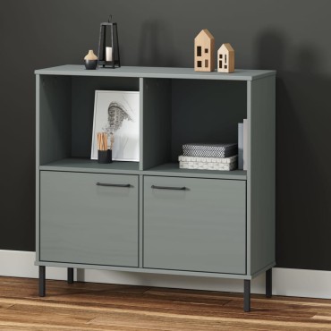 vidaXL Βιβλιοθήκη OSLO Γκρι 90x35x90,5cm Μασίφ Ξύλο με Μετ. Πόδια 1 τεμ.