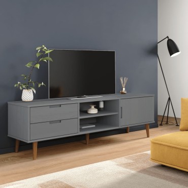 vidaXL Έπιπλο Τηλεόρασης MOLDE Γκρι 158x40x49cm Μασίφ Ξύλο Πεύκου
