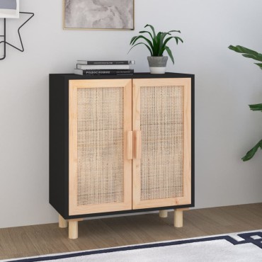vidaXL Ντουλάπι Μαύρο 60x30x70cm από Μασίφ Πεύκο & Φυσικό Ρατάν 1 τεμ.