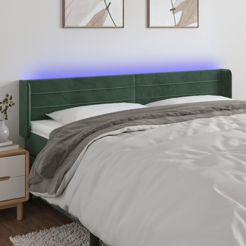 vidaXL Κεφαλάρι Κρεβατιού LED Σκούρο Πράσινο 183x16x78/88cm Βελούδινο 1 τεμ.