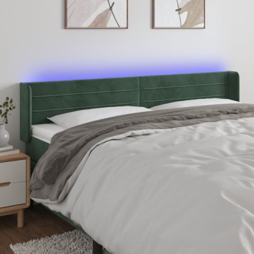 vidaXL Κεφαλάρι Κρεβατιού LED Σκούρο Πράσινο 183x16x78/88cm Βελούδινο 1 τεμ.