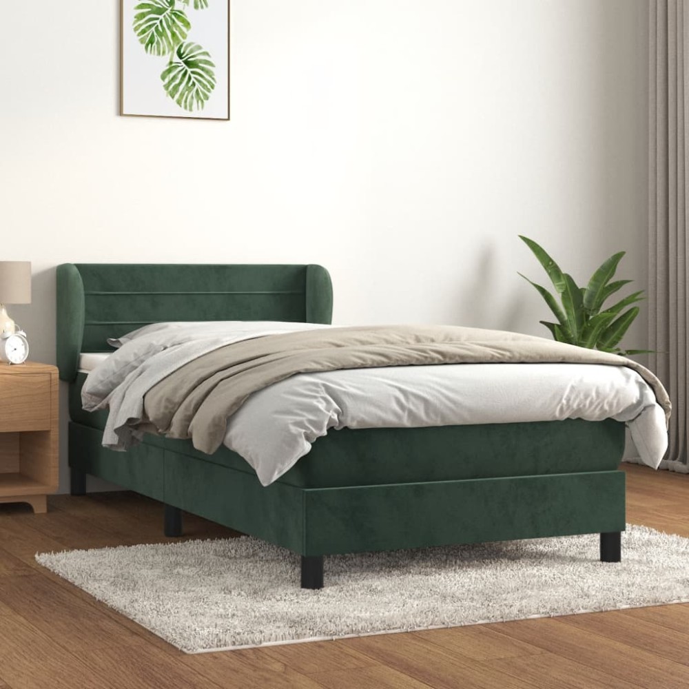 vidaXL Κρεβάτι Boxspring με Στρώμα Σκούρο Πράσινο 80x200 εκ. Βελούδινο