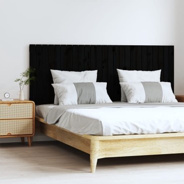 vidaXL Κεφαλάρι Τοίχου Μαύρο 159,5x3x60cm από Μασίφ Ξύλο Πεύκου 1 τεμ.