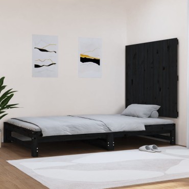 vidaXL Κεφαλάρι Τοίχου Μαύρο 108x3x90cm από Μασίφ Ξύλο Πεύκου 1 τεμ.