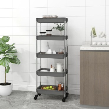 vidaXL Τρόλεϊ Κουζίνας 5 Επιπέδων Γκρι 42x29x128cm Σίδερο/ABS 1 τεμ.