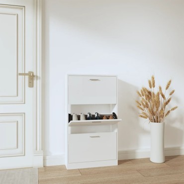 vidaXL Παπουτσοθήκη Γυαλιστερό Λευκό 59x17x108cm Επεξεργασμένο Ξύλο