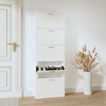 vidaXL Παπουτσοθήκη Γυαλιστερό Λευκό 59x17x169cm Επεξεργασμένο Ξύλο
