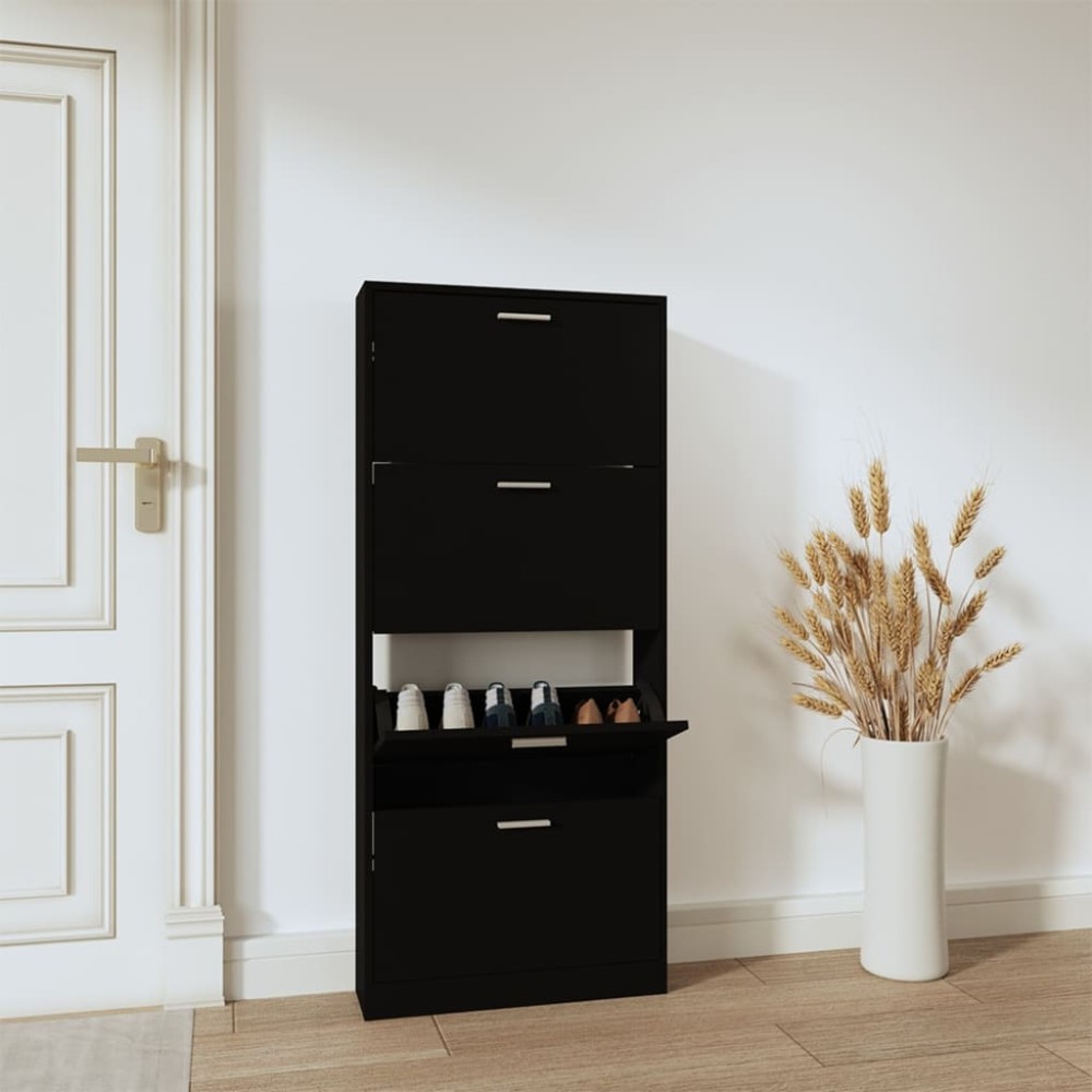 vidaXL Παπουτσοθήκη Μαύρη 59x17x150cm από Επεξεργασμένο Ξύλο