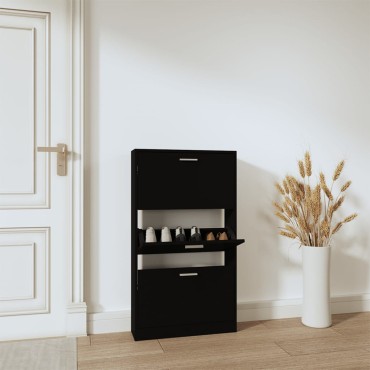 vidaXL Παπουτσοθήκη Μαύρη 59x17x108cm από Επεξεργασμένο Ξύλο